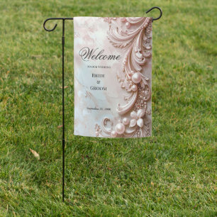 Pink Ornate Pearl and Floral Garden Flag