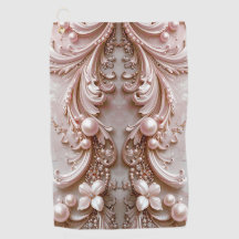Pink Ornate Pearl and Floral Golf Towel