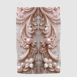 Pink Ornate Pearl and Floral Golf Towel