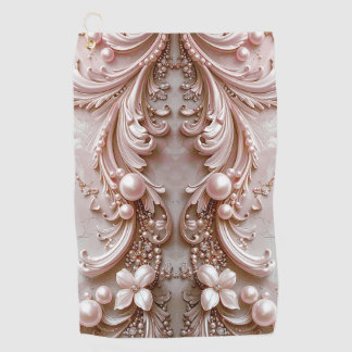 Pink Ornate Pearl and Floral Golf Towel