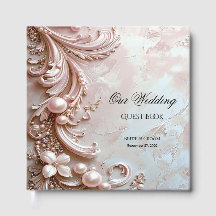 Pink Ornate Pearl and Floral Guest Book