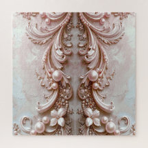 Pink Ornate Pearl and Floral Jigsaw Puzzle