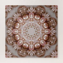 Pink Ornate Pearl and Floral Jigsaw Puzzle