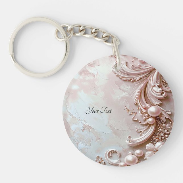 Pink Ornate Pearl and Floral Keychain (Front)