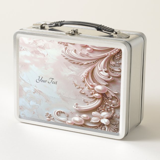 Pink Ornate Pearl and Floral Lunchbox (Front)