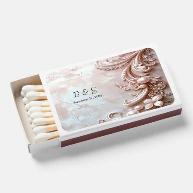 Pink Ornate Pearl and Floral Matchboxes (Front Open)