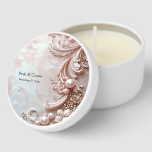 Pink Ornate Pearl and Floral Mini Candle Favors