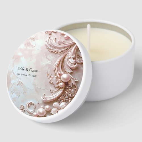 Pink Ornate Pearl and Floral Mini Candle Favors
