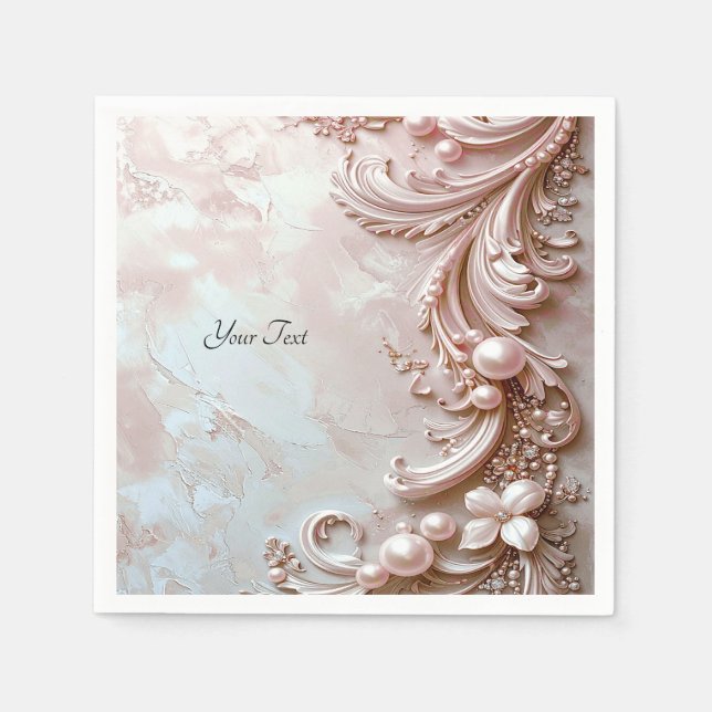Pink Ornate Pearl and Floral Napkins (Front)