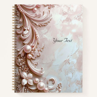 Pink Ornate Pearl and Floral Notebook