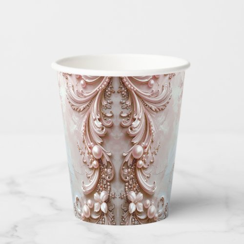 Pink Ornate Pearl and Floral Paper Cups