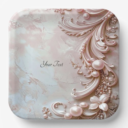 Pink Ornate Pearl and Floral Paper Plate