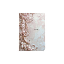 Pink Ornate Pearl and Floral Passport Holder