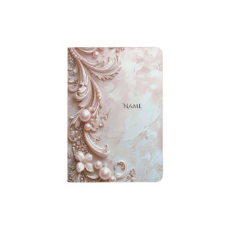 Pink Ornate Pearl and Floral Passport Holder