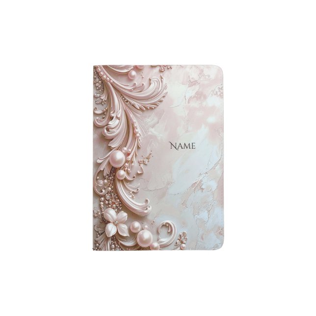 Pink Ornate Pearl and Floral Passport Holder (Front)