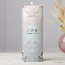Pink Ornate Pearl and Floral Pillar Candle