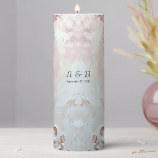 Pink Ornate Pearl and Floral Pillar Candle