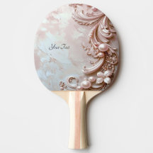 Pink Ornate Pearl and Floral Ping Pong Paddle