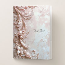 Pink Ornate Pearl and Floral Pocket Folder
