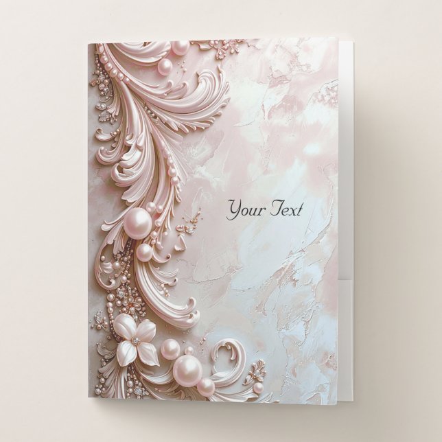 Pink Ornate Pearl and Floral Pocket Folder (Front)