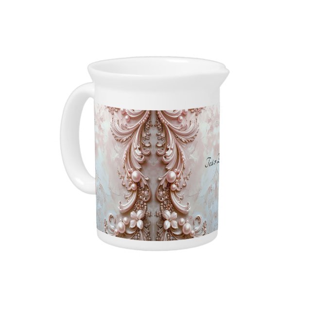 Pink Ornate Pearl and Floral Porcelain Pitcher (Left)