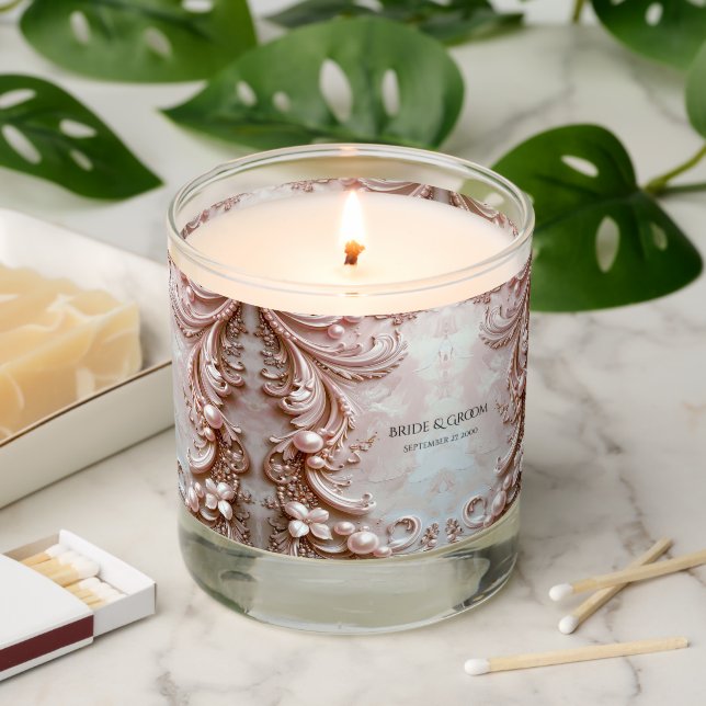 Pink Ornate Pearl and Floral Scented Jar Candle (Lit)