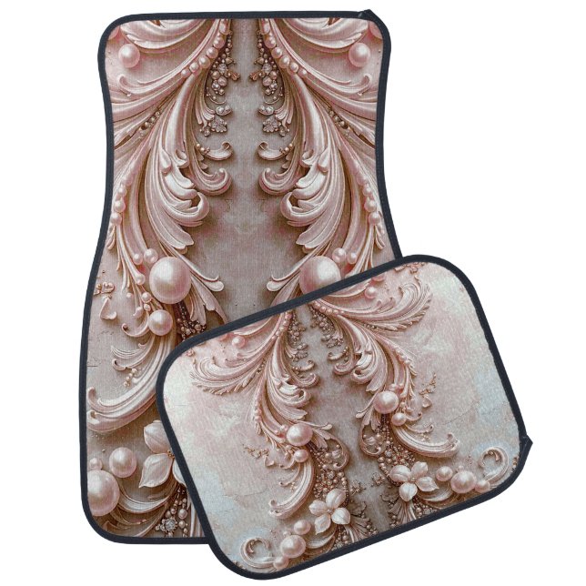 Pink Ornate Pearl and Floral Set of Car Mats (Set)