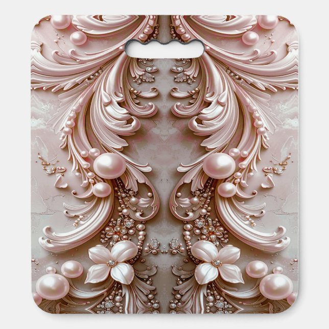 Pink Ornate Pearl and Floral Stadium Seat Cushion (Front Vertical)
