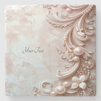 Pink Ornate Pearl and Floral Stone Coaster