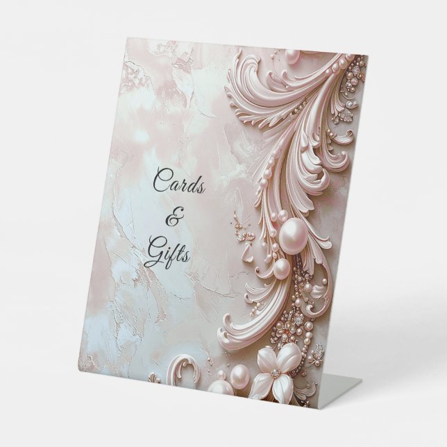 Pink Ornate Pearl and Floral Tabletop Signs (Front)