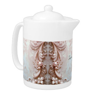 Pink Ornate Pearl and Floral Teapot