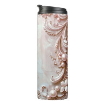 Pink Ornate Pearl and Floral Thermal Tumbler