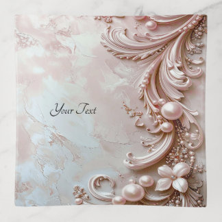 Pink Ornate Pearl and Floral Trinket Tray