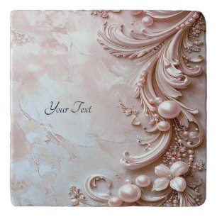 Pink Ornate Pearl and Floral Trivet
