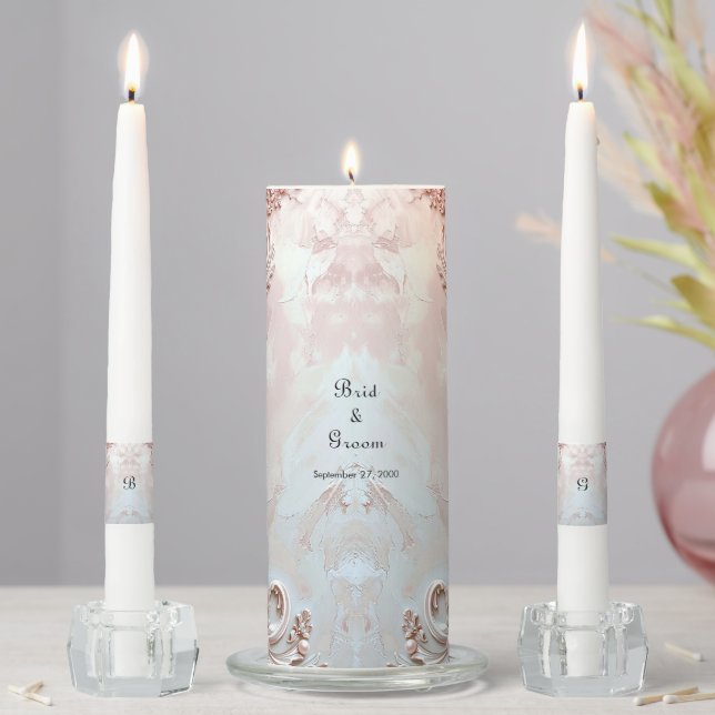 Pink Ornate Pearl and Floral Unity Candle Set (In Situ)