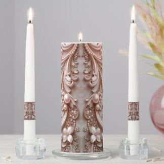 Pink Ornate Pearl and Floral Unity Candle Set