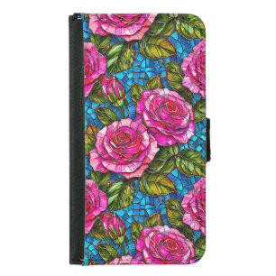 Pink ose Elegant Floral Leather Samsung Galaxy S5 Wallet Case