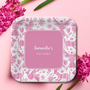 Pink otomi mexican baby shower Paper Plate