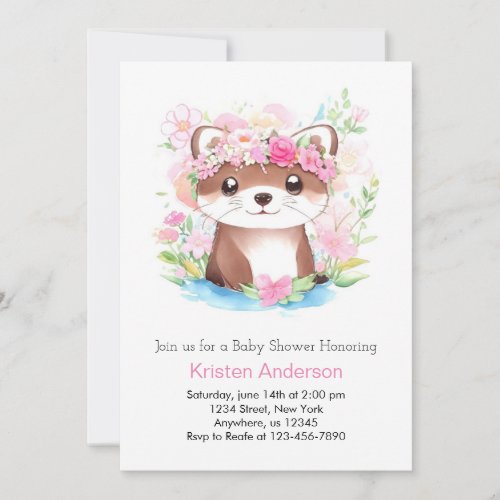 Pink Otter Whimsical Blissful Girl Baby Shower Invitation