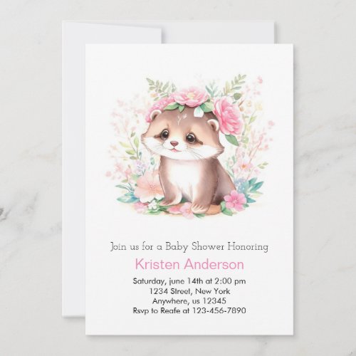 Pink Otter Wildflower Magic Girl Baby Shower Invitation