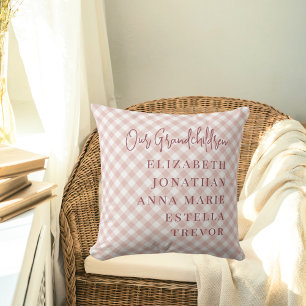 Pink Our Grandchildren Names Gift for Grandparents Throw Pillow