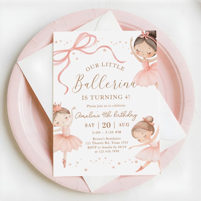 Pink Our Little Ballerina Ballet Birthday Party Invitation (Creator Uploaded)