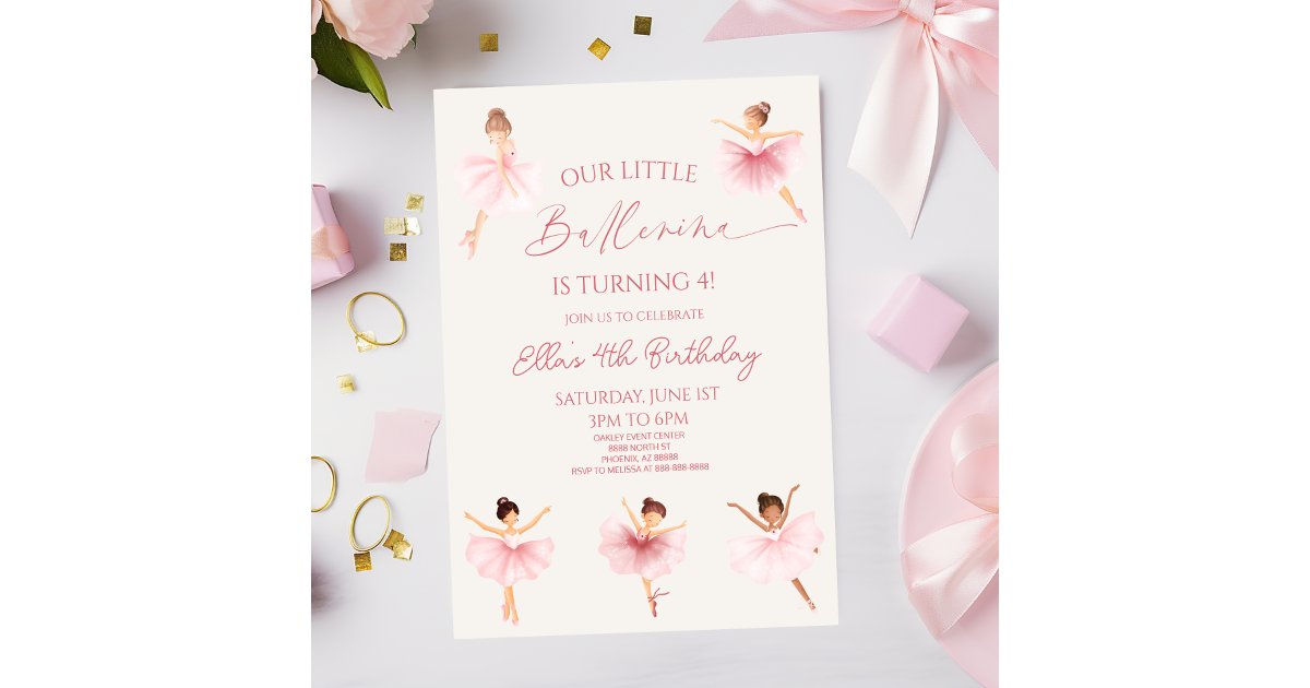 Pink Our Little Ballerina Ballet Birthday Party Invitation
