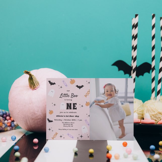 Pink Our Little Boo Halloween 1st Birthday Invitation (Creator Uploaded)