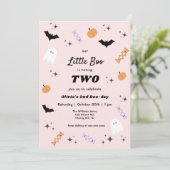 Pink Our Little Boo Halloween 2nd Birthday Invitation (Standing Front)