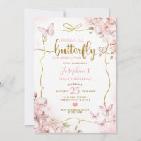 Pink Our Little Butterfly Floral Girl 1st Birthday