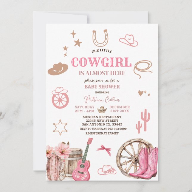 Pink Our Little Cowgirl Wild West Baby Shower Invitation (Front)