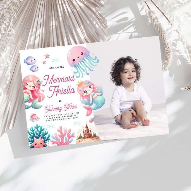 Pink Our Little Mermaid Girl Birthday Party  Invitation (Creator Uploaded)