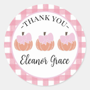 Pink Our Little Pumpkin First Birthday Thank You Classic Round Sticker