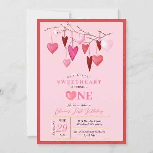 PINK Our Little Sweetheart Valentine 1st Birthday  Invitation